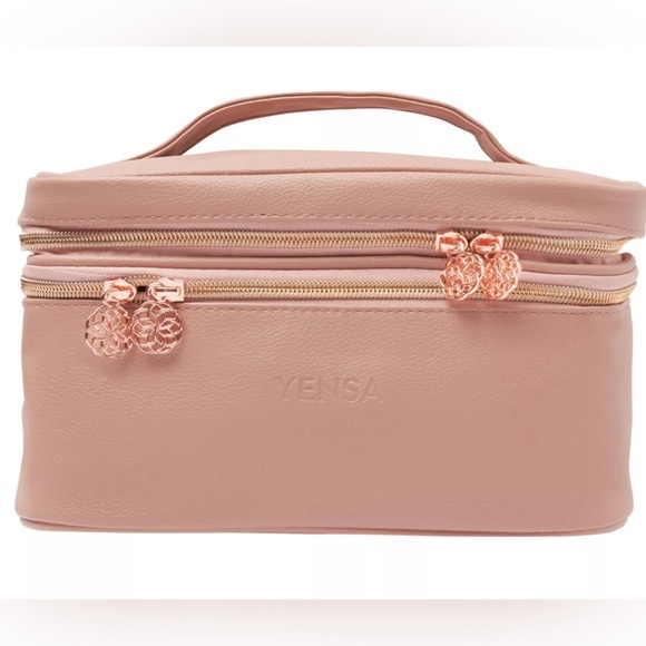 Yensa Handbags - YENSA Pink Dual-Compartment Makeup Bag & Silicone Brush Cleaner Set | NWOT